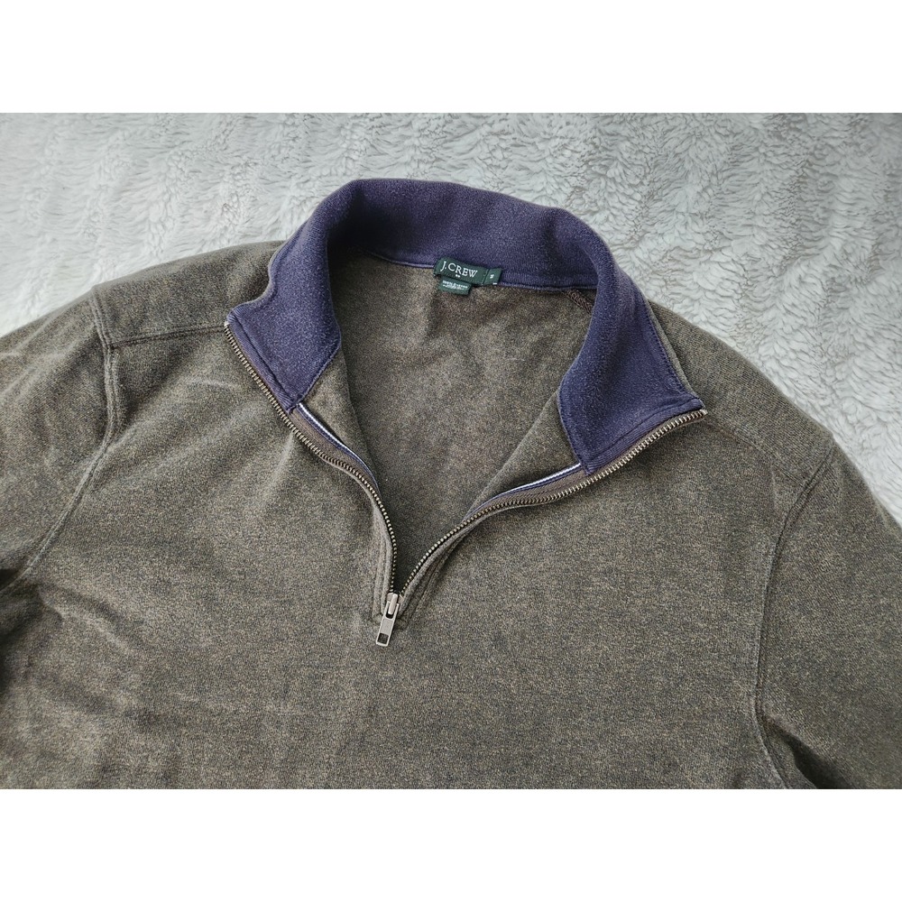 J.Crew Men's Quarter-Zip Pullover Sweater Medium Olive Green 100% Cotton Mock...